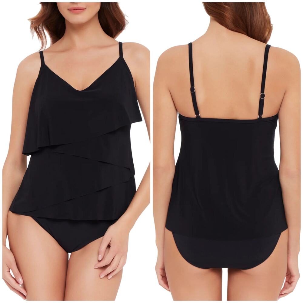 Magicsuit NWT Chloe Tankini Top Black Draped Ruffle Size 16 A to D Cup Wireless